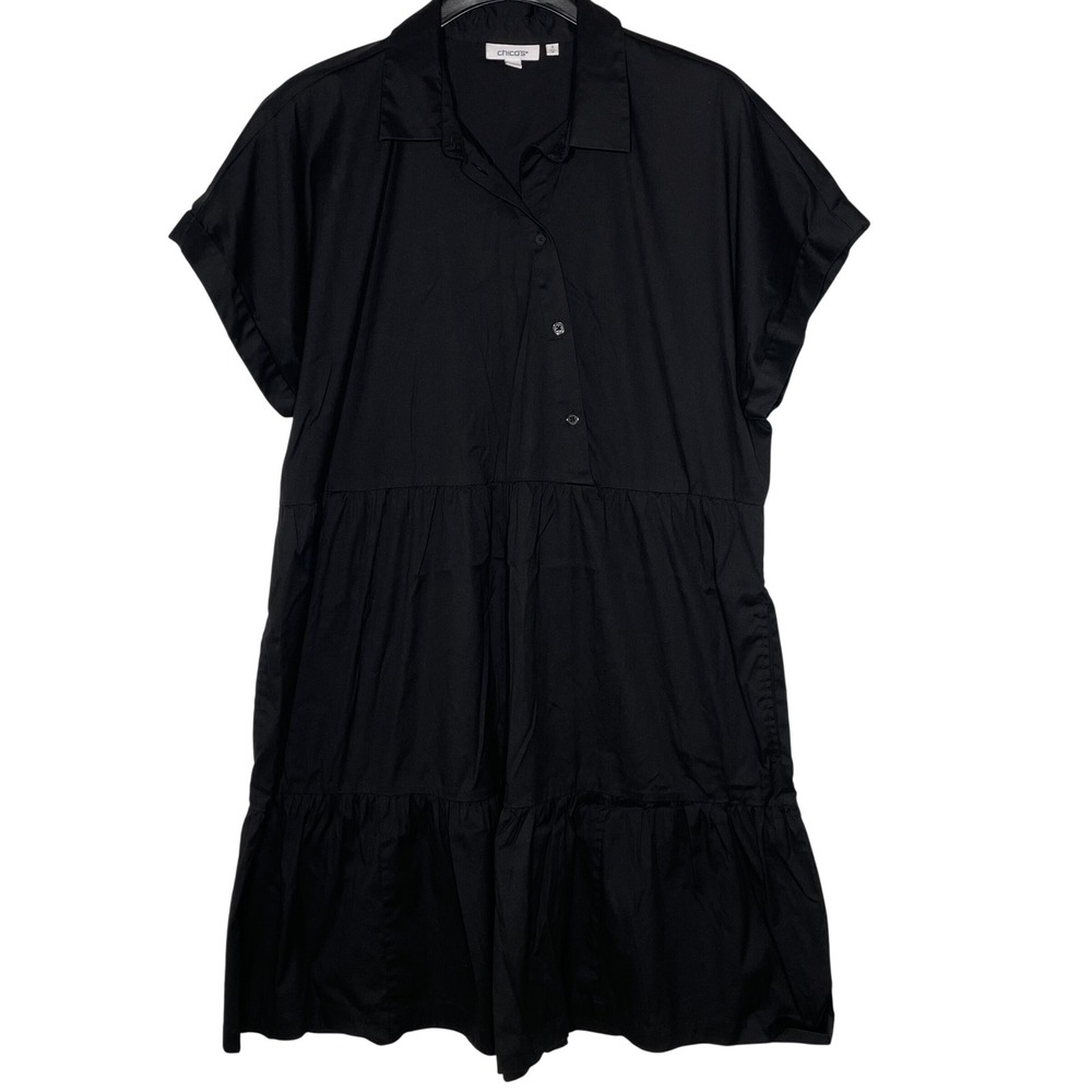 Chico's Tiered Asymmetrical Button Up Bodice Shirt Dress 16 Capsule Minimalist